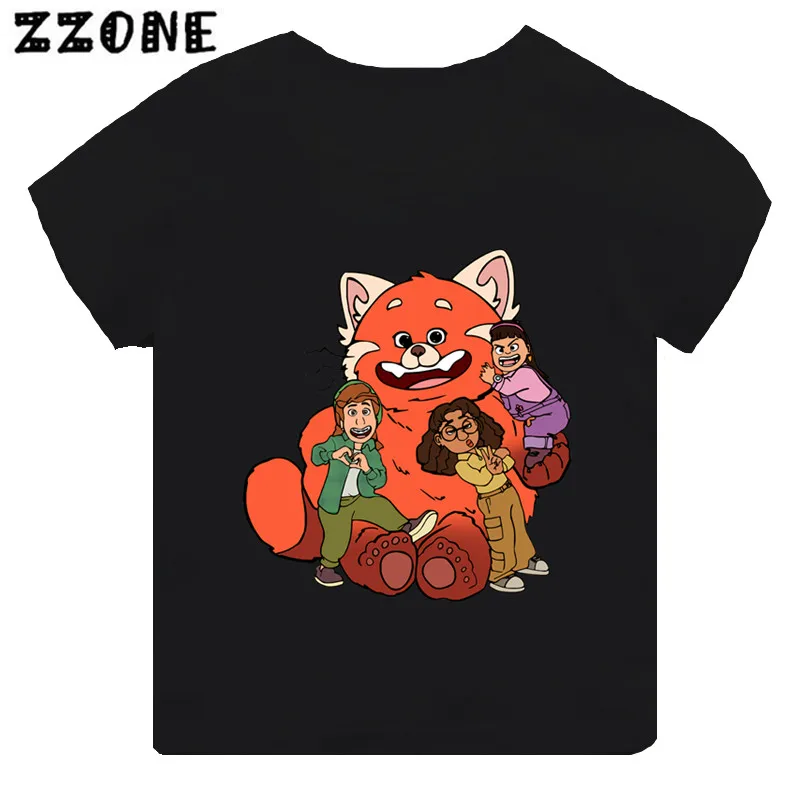 Hot Sale Turning Red Panda Mei Lee Print Cartoon Kids T-Shirts Girls Clothes Baby Boys Black T shirt Summer Children Tops,TH5530