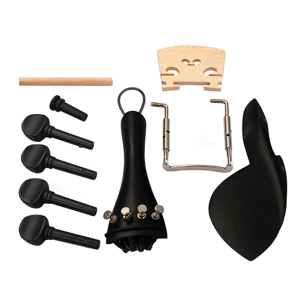 

10Pcs Full Size Violin Accessory Kit Natural Air Dried Ebony Wood 20 Years Aged Pegs Chinrest Endpin Aluminum Alloy Tailpiece