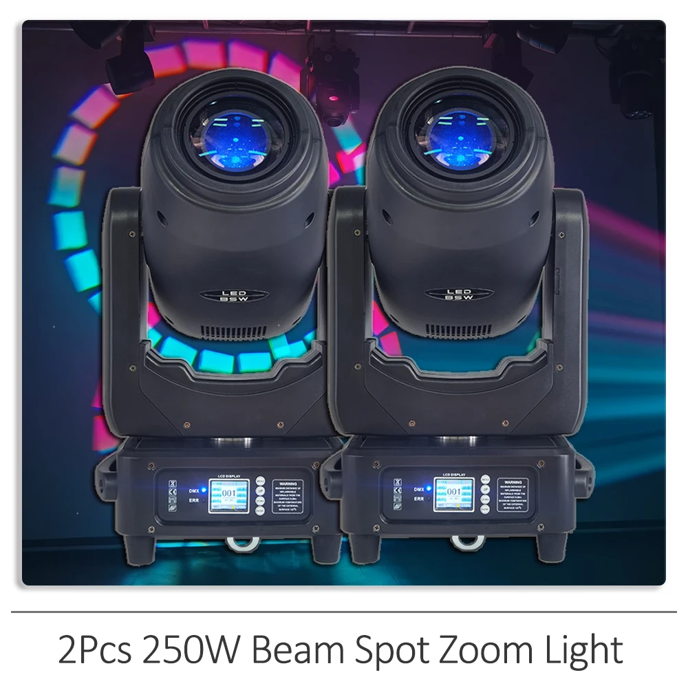 2Pcs/lot LED 250W Beam Spot Zoom Moving Head Light With Prism Pattern DMX512 DJ Disco Party Wedding Show Stage Lighting Effects