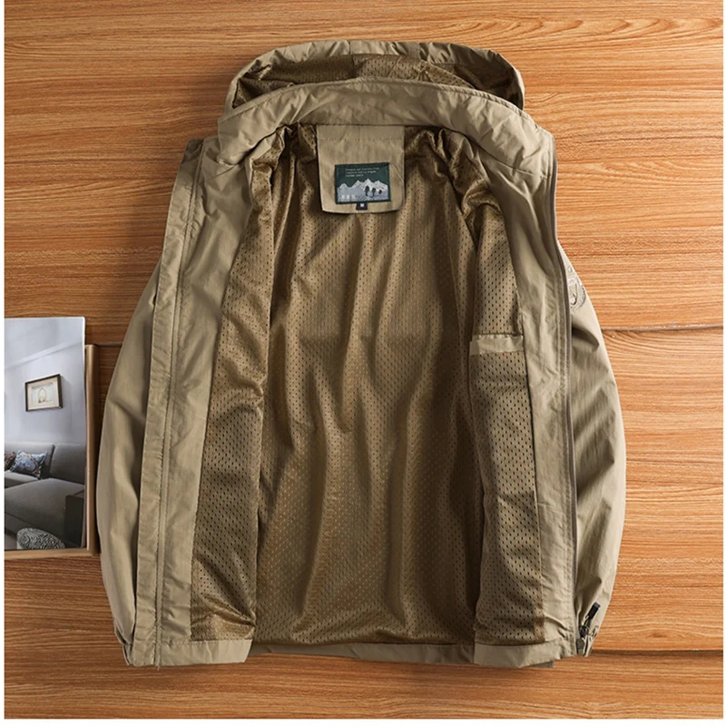 الخريف الرجال المشي لمسافات طويلة سترات مضادة للماء الرجال في الهواء الطلق سريعة الجافة الرياضة تسلق مقنعين معاطف الرجال تنفس سترة واقية جاكيتات 5XL #4