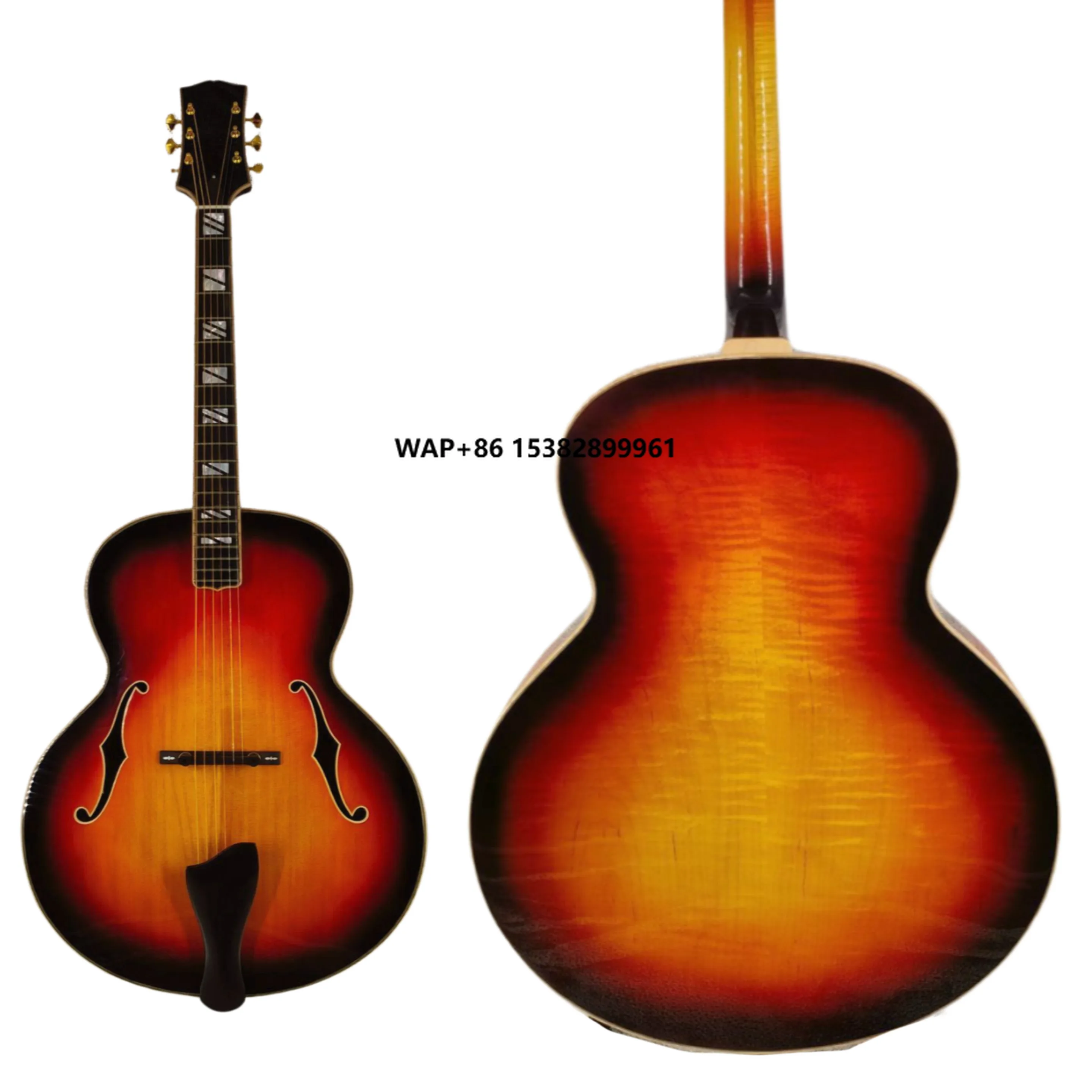 

Yunzhi Customizable Archtop Jazz Acoustic Guitar Handcrafted with Maple Carved Solid Body and Ebony Fingerboard by Craftsmen