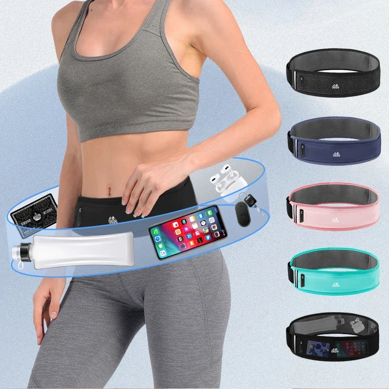 Men Women Marathon Running Adjustable Belt Bag With Water Bottle Sport Phone Fanny Pack Invisible Zipper Gym Fitness Waist Bag