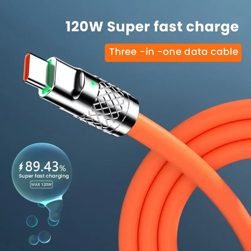 Kabel Pengisi Daya Cepat Tipe C 3 In 1 120W 6A USB Mikro untuk Kabel Pengisi Daya iPhone untuk Kabel USB Pengisi Daya Ponsel Samsung Huawei Xiaomi
