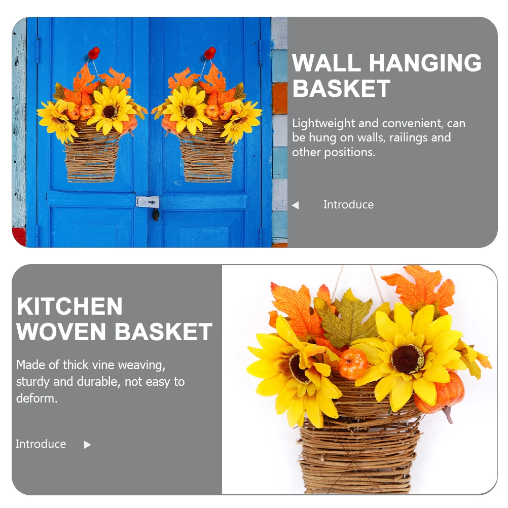 

Thick Vine Woven Hanging Flower Basket Multi-Functional Wall Storage Basket For Kitchen Vegetable Fruit Garlic Decoration Large
