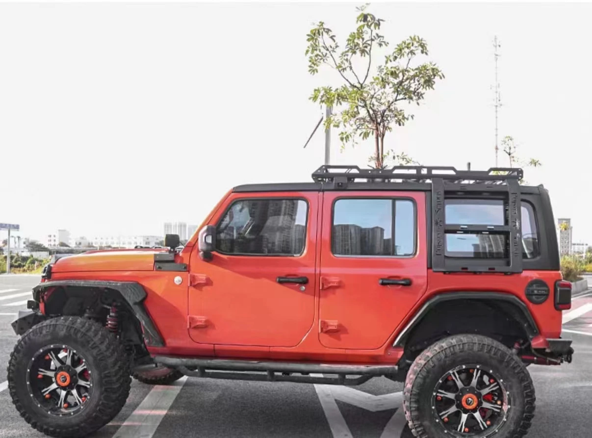 VISHN for Jeep Wrangler JK JL 2/4 Door Roof Rack w/ LED Light Ladder Luggage  Mount Kit Cargo Basket