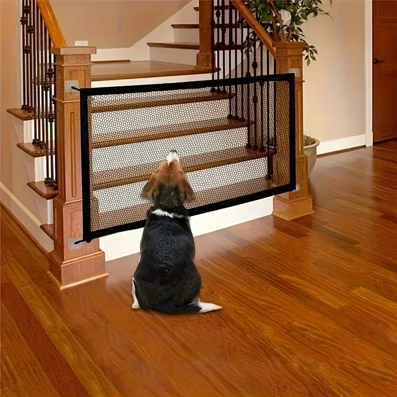 Puerta de seguridad portátil para mascotas: barrera de nailon duradera adecuada para escaleras y balcones: sin perforación de puerta para mascotas requerida