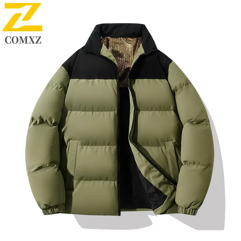COMXZ سترة مبطنة بالقطن الدافئة سميكة وسيم الوقوف طوق السفر الفاخرة الحشو الكلاسيكية العمل الباردة والدليل على الرجال الشتاء سترة