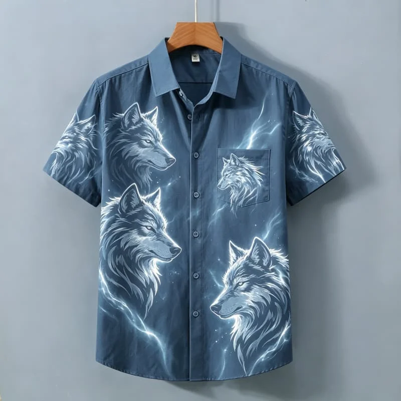 Men's Animal Themed Printed Short Sleeved Shirt with Wild and Domineering Style, Personalized and Fashionable Shirt