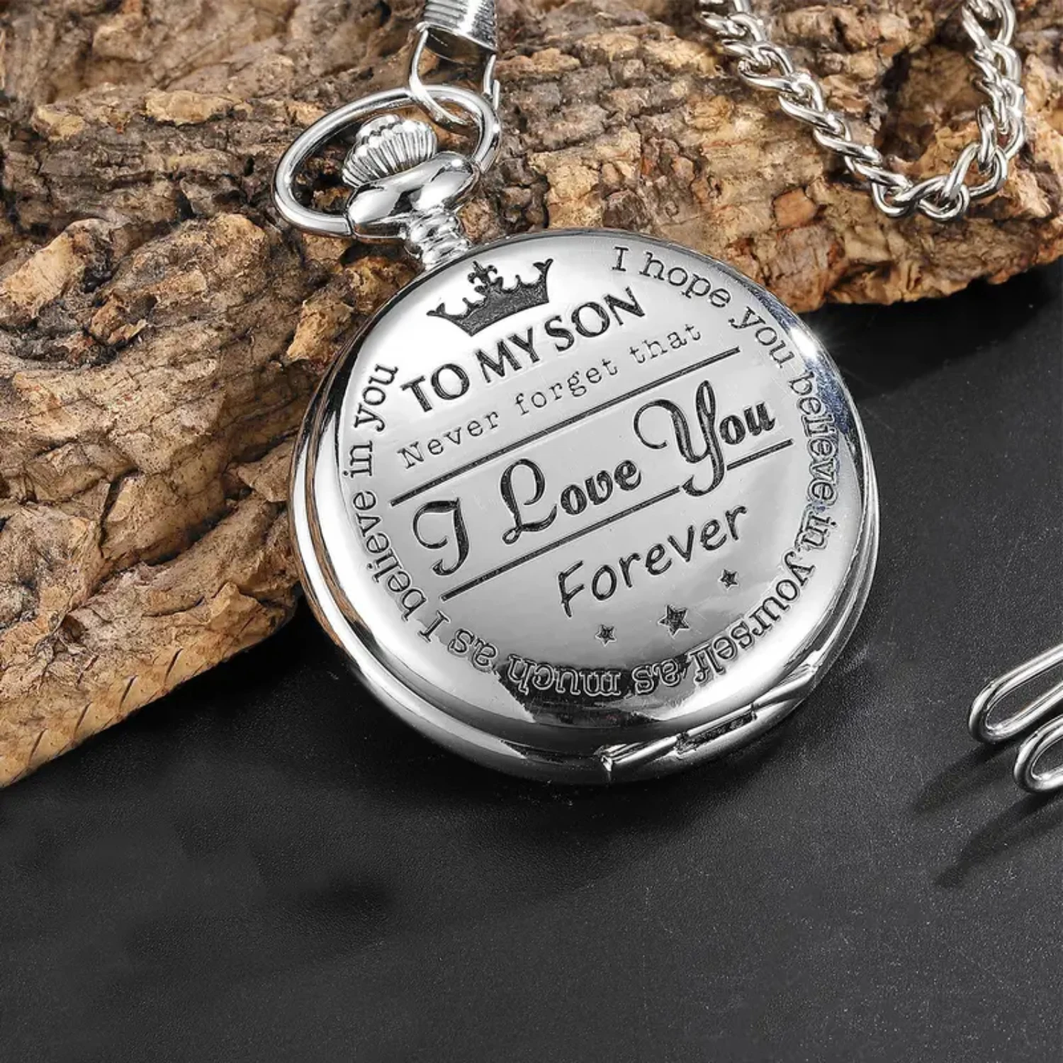 Engraved Pocket Watch for Son - Thoughtful Birthday Gift from Mom & Dad, Fob Watch with Chains for Him - I Love You Gifts