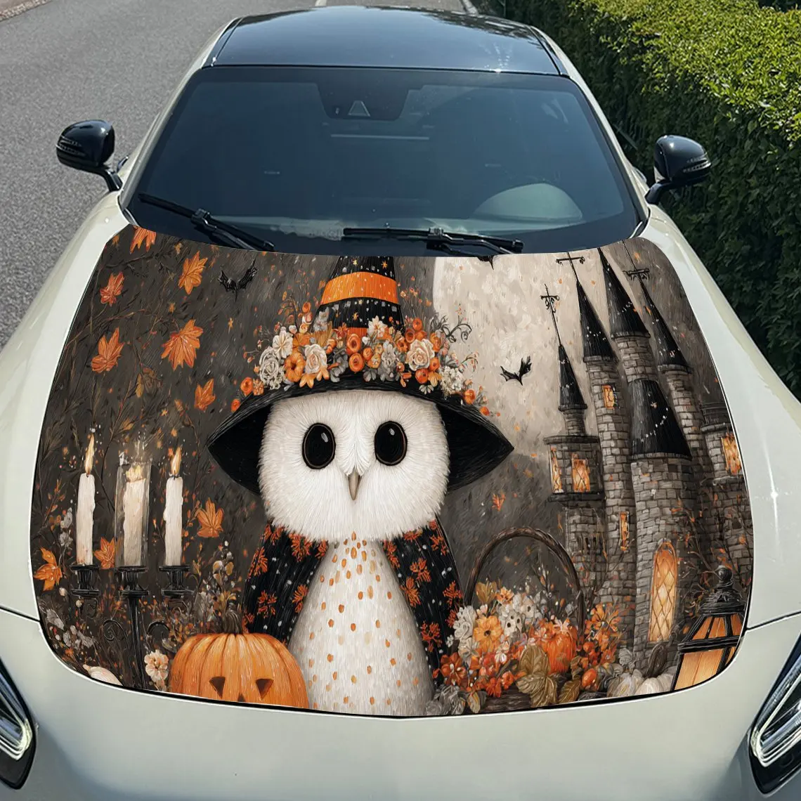 ملصق غطاء محرك السيارة على شكل بومة الهالوين واليقطين، أغطية فينيل أوتوماتيكية، ملصق سيارة ذاتي اللصق مقاوم للماء، متين ونملة #5