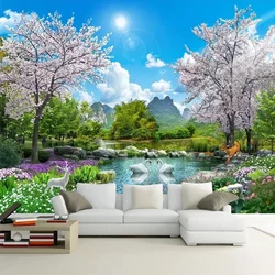Custom Elke Grootte Muurschildering Behang 3D Natuur Landschap Zwanenmeer Behang Woonkamer Slaapkamer Home Decor Muurschildering Fresco's