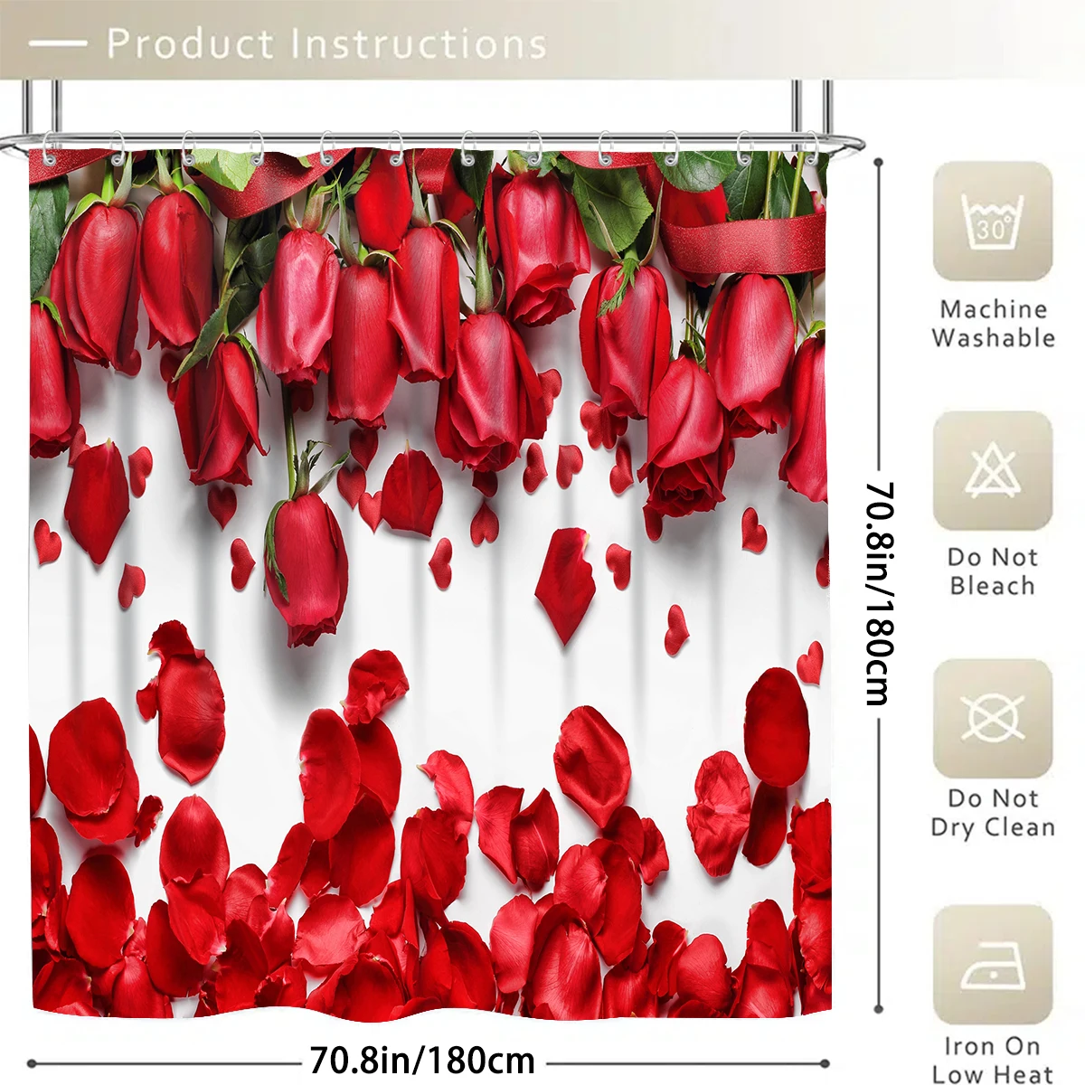 1/4 Piece Shower Curtain Set, Waterproof Bathroom Partition Curtain with Hooks, Anti-Slip Bath Rug, U Shape Mat, Toilet Seat Cov