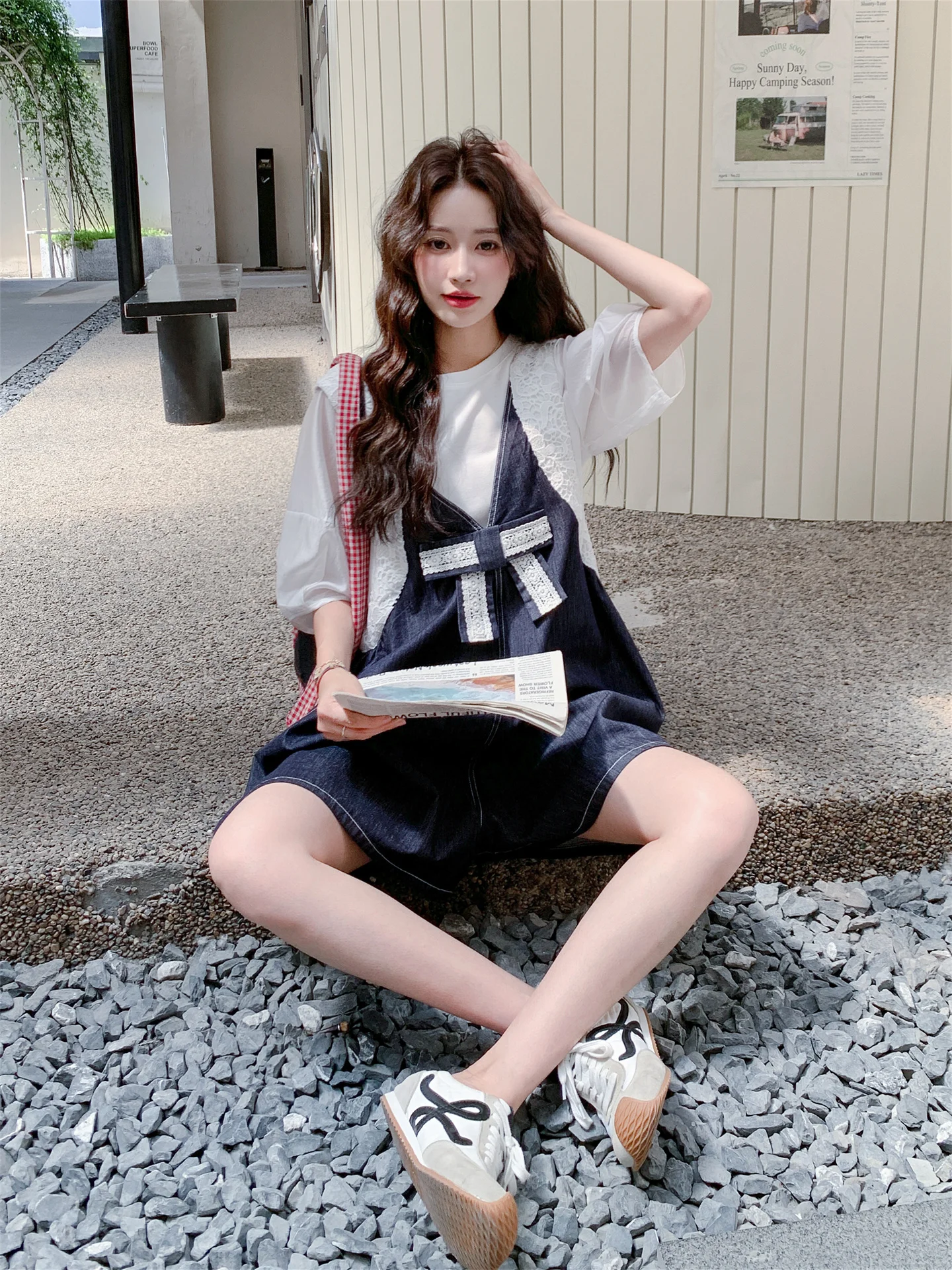 Summer  Knot Denim Overalls Women's Faion Set Two-Piece Suit Not Matched with Others Anti-Aging Trendy Ensemble