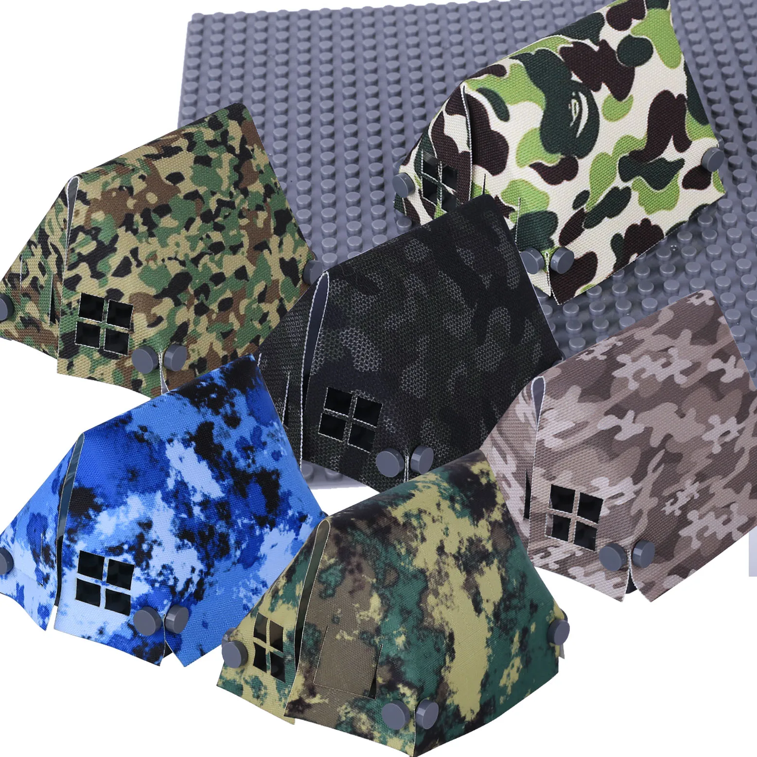 MOC Camouflage Tent Building Blocks Kit  WW2 Military Soldeirs Camping Scene Bricks Toys Kids Gift