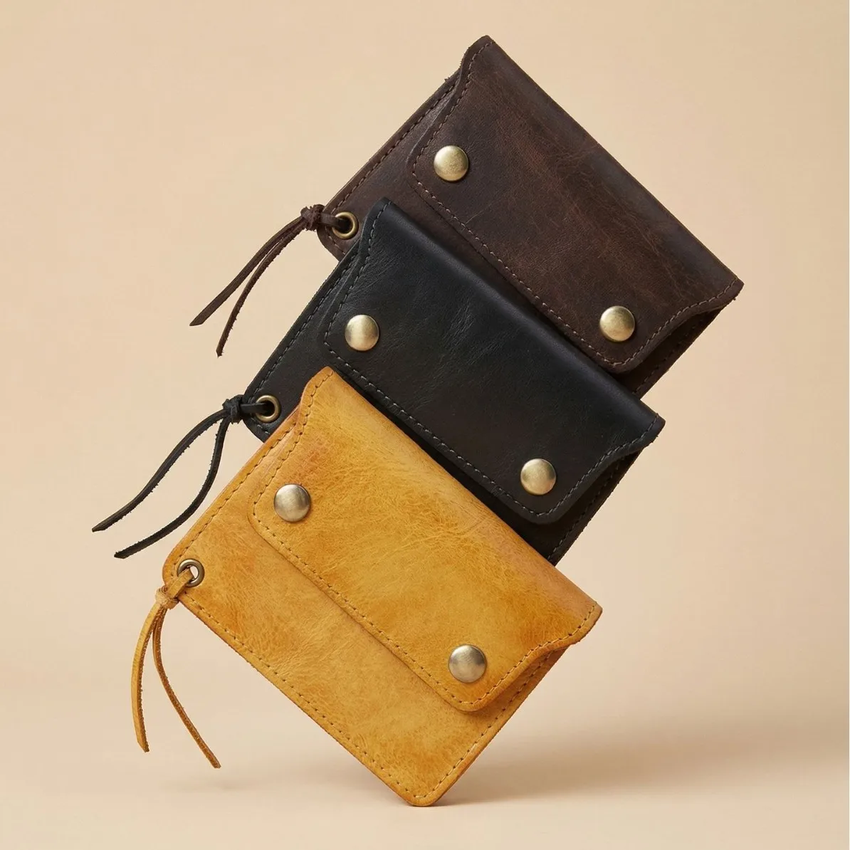 Handmade Genuine Leather Card Holder, Brand Vintage Slim Wallet with Zipper & Snap Closure,Multi-Card Slots Coin Purse for Men