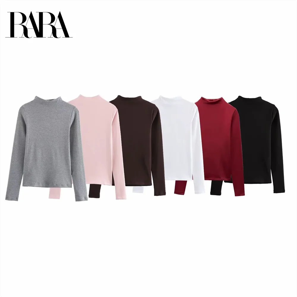 

RARA 2025 basic half-high collar casual versatile simple solid color T-shirt top bottoming shirt spring new women's clothing