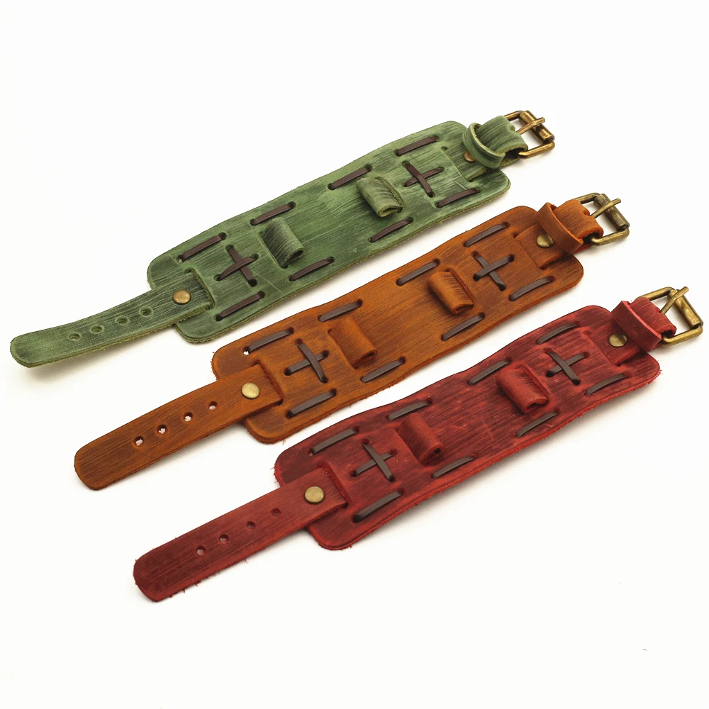 Handmade Stitched Punk Genuine Leather 20mm Watch Strap Men Watchband Women Pin Belt Strap Vintage Watch Accessories