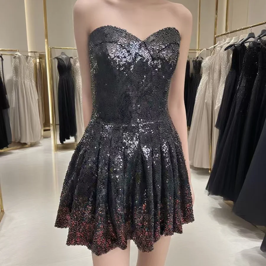 Sexy Sequined Sweetheart Beading Sleevless A-Line Formal Evening Dresses Birthday Party Prom Gowns Customized