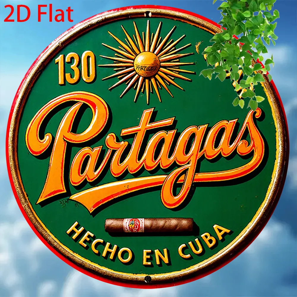 2D Flat, 1pc Retro Round Aluminum  Sign Wall Art - 20x20cm Vintage Decorative Plaque with Cuban Cigar Design, Sunburst