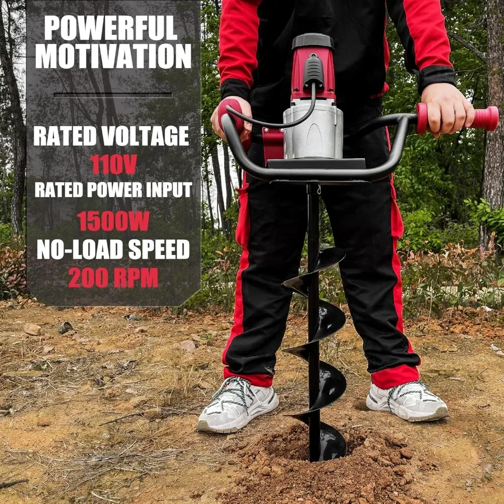 

1500Watt Jackchen Electric Post Hole Digger featuring 6-Inch Auger Bit for Efficient Earth Drilling