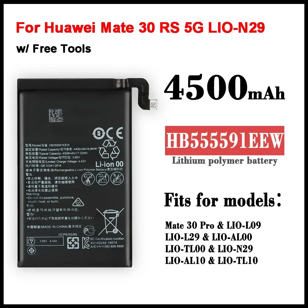 

3,85 V 4500mAh HB555591EEW Аккумулятор для Huawei Mate 30 Pro RS 5G LIO-N29 LIO-AN00P мобильный телефон-AN00