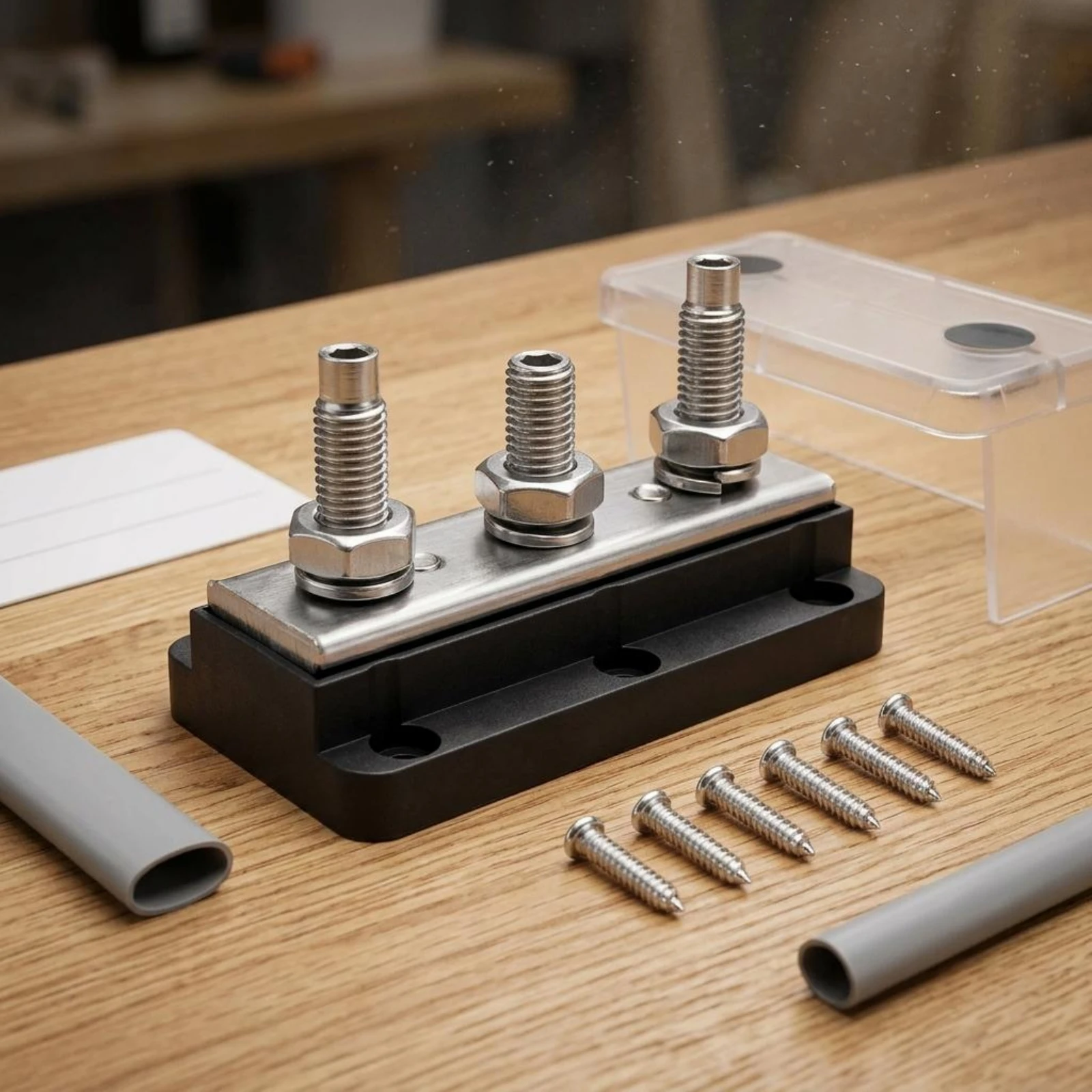 

300A Bus Bar Heavy-Duty Terminal Stud Bus Bar Busbar with Cover Mounting Holes Terminal Block Threaded Studs