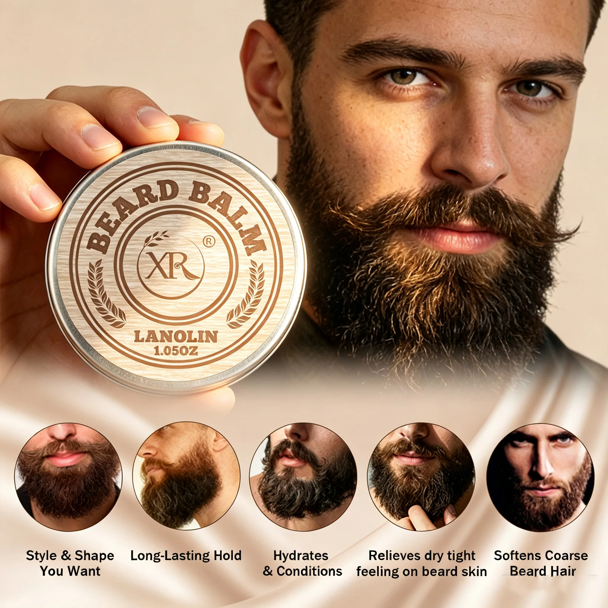 Men's Beard Balm 1 pc, Non-Greasy, Creates Smooth Beard Texture, Skin-Friendly, Long Lasting Hold
