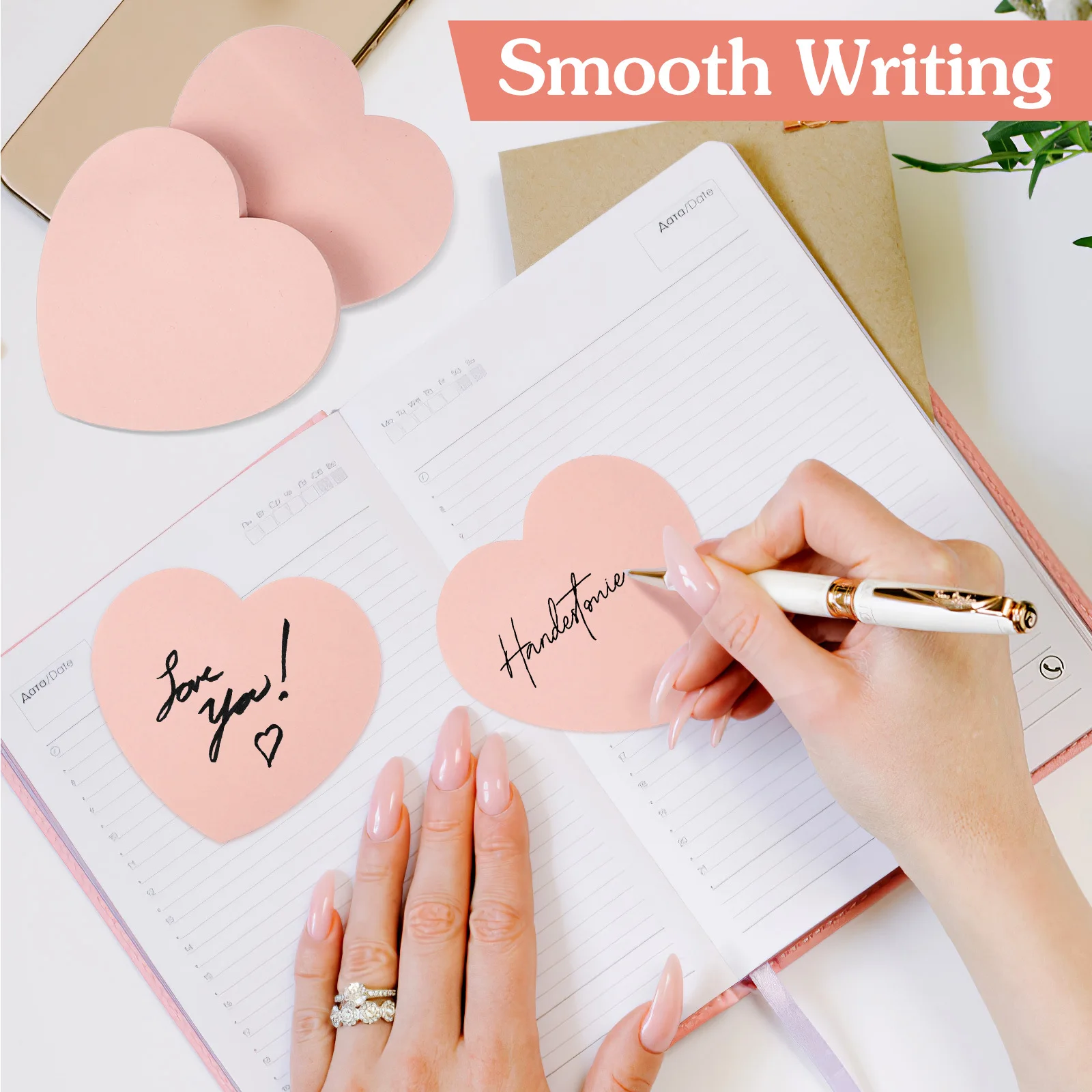 Bloc de notas portátiles en forma de corazón, 4 libros, superficie de escritura suave para material escolar y de oficina, fácil reposicionamiento, No