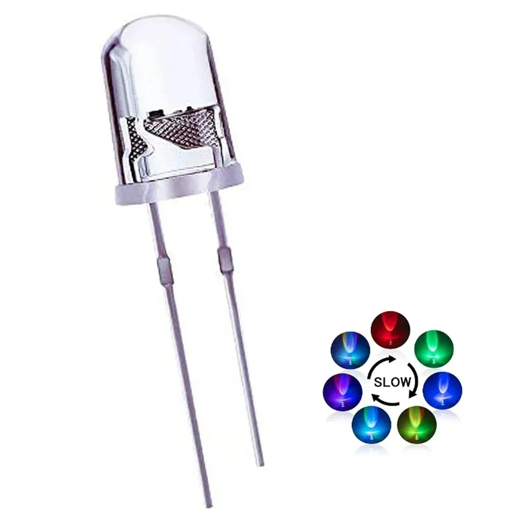 100pcs 5mm Multicolor Slow/Fast Flashing LED Diode Blinking Light Emitting Diodes 2 Pins Clear Round Lens Electronic Components