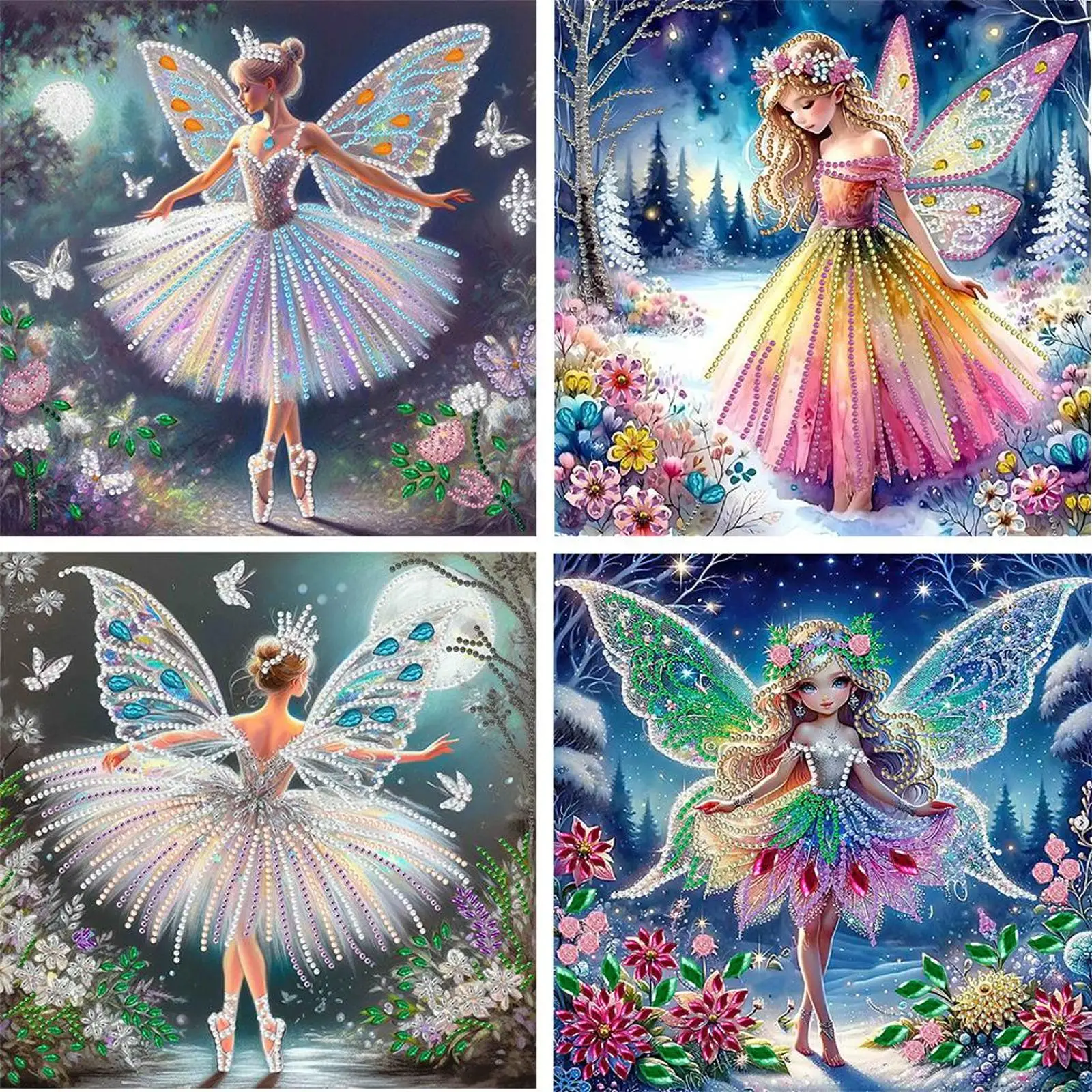 

Набор для алмазной вышивки 5D DIY для девочек, 4 шт., с кристаллами особой формы, 30x30 см