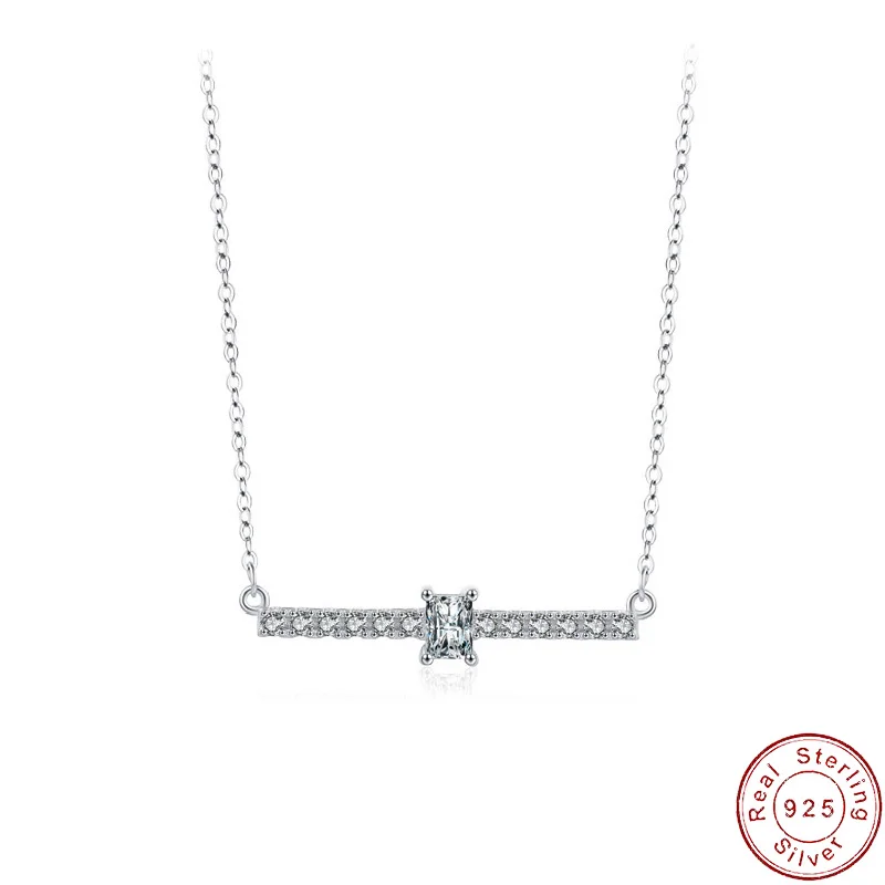 

European Pave AAA CZ straight line Pendant S925 Sterling Silver Necklace Clavicular Chain For Women Birthday Gift Jewelry