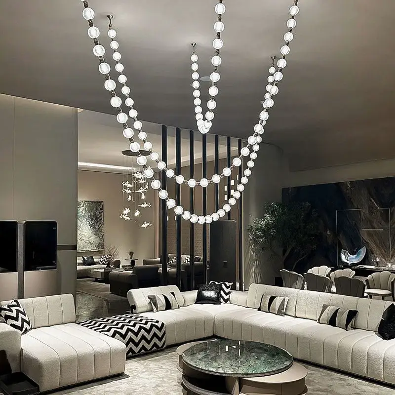 

Trendy Pearl Necklace Collection LED Pendant Light 6m Staircase Suspension Luminaire Lustre Hanging Lamps for Home Decor