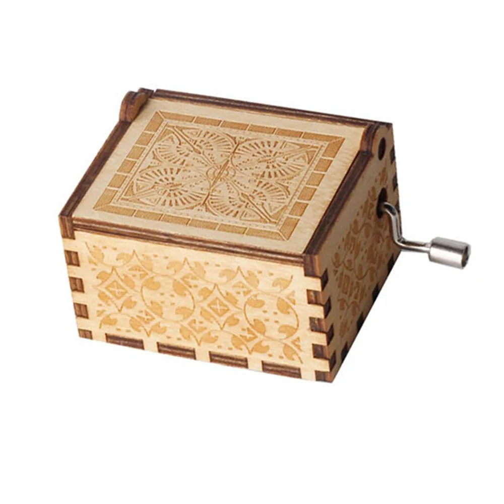 수동 크랭크 나무 빈티지 레이저 각인 작은 생일 발렌타인 테이블 장식 선물용 수면하는 사자 오르골