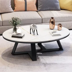 New Light Luxury Full Body Rock Slab Countertop Tea Table Living Room Furniture Anti Collision Arc Design Ellipse Teapoy