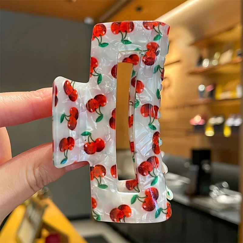 

DS 8,3 см Fruit Series Cherry Lemon Hair Claw Квадратные акриловые зажимы для волос Летние модные заколки для волос для женщин и девочек Аксессуары для волос