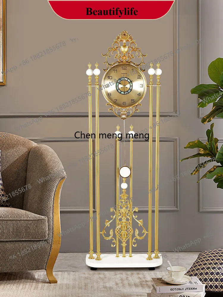 

d178 European light luxury floor clock living room villa large ornament clocks and watches retro American metal creativity