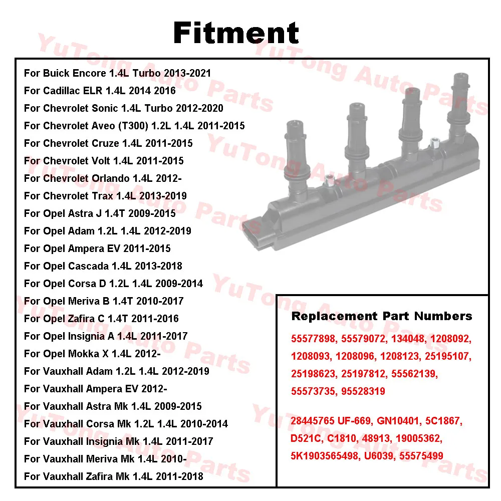 Ignition Coils 55579072 For CHEVROLET AVEO T300 CRUZE ORLANDO TRAX 1.2 1.4L 2012 CHEVY SONIC VAUXHALL MOKKA Accessories 25195107