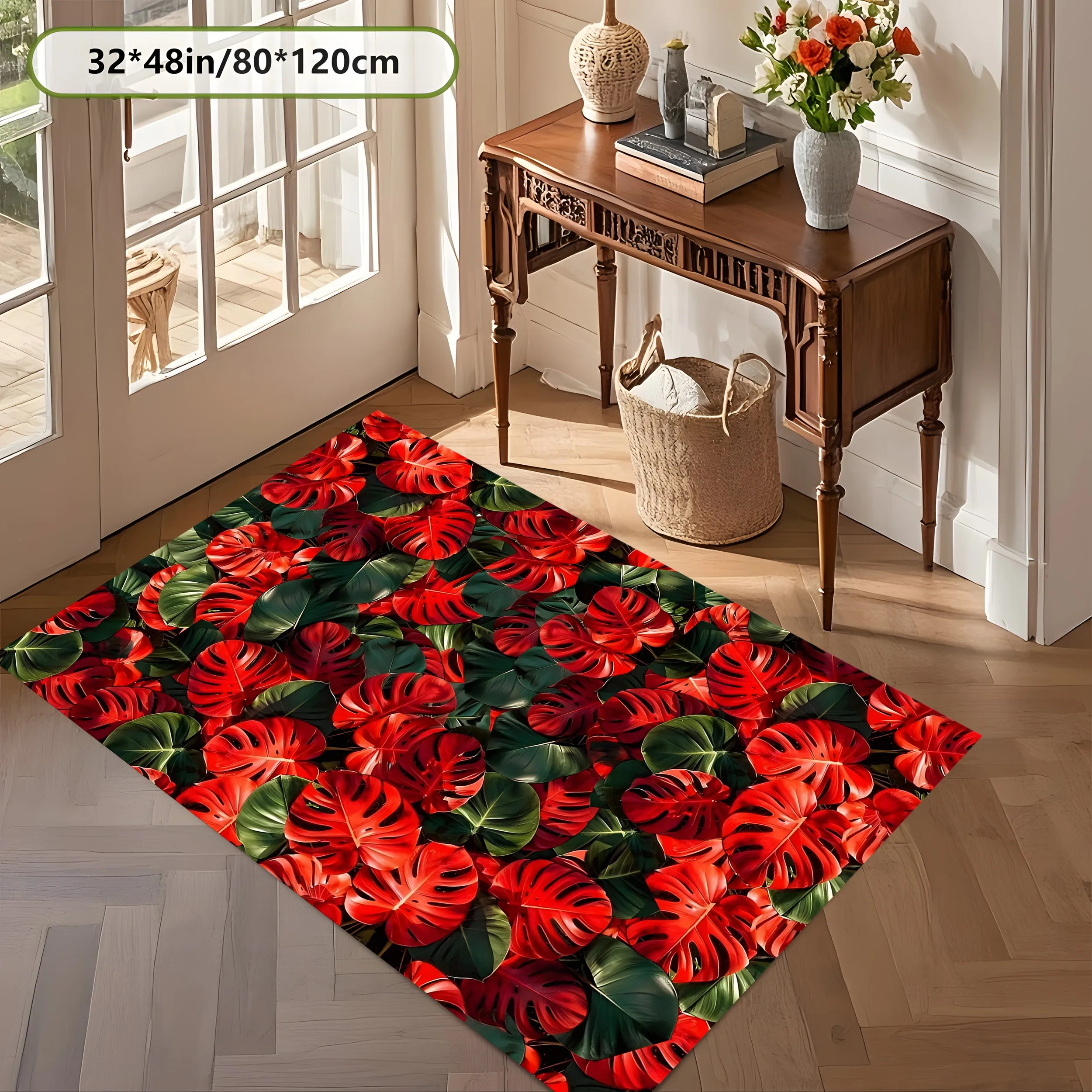 Tortoise Shell Leaf 2D Area Rug in Dark Retro Style for Home, Halloween Party Decor