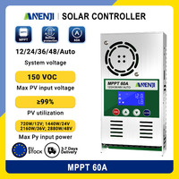 ANENJI MPPT 60A  Solar Charge and Discharge Controller 12V 24V 36V 48V Auto for Max PV 150VDC Lead Acid Lithium Battery