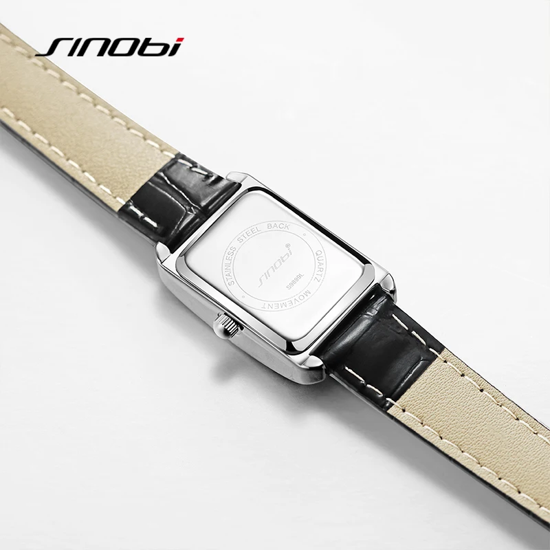 SINOBI Fashion Ladies Leather Strap Watch Women\'s Watches Elegant Rectangle Woman\'s Quartz Wristwatches Top Luxury Simple Clock