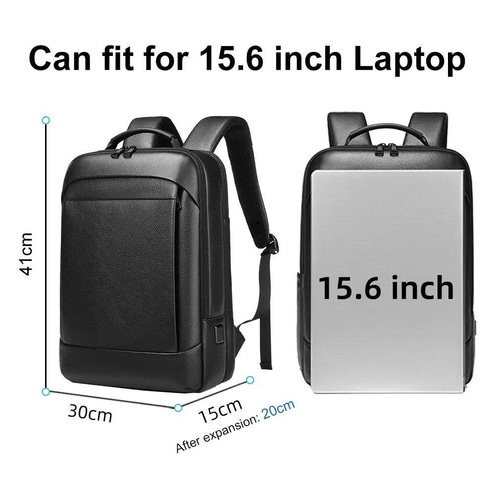 Imagem -05 - Nova Camada Superior de Couro Genuíno dos Homens Mochila Negócios Casual Pacote à Prova Impermeável Água Masculino para 15.6 Polegada Portátil com Usb 2024