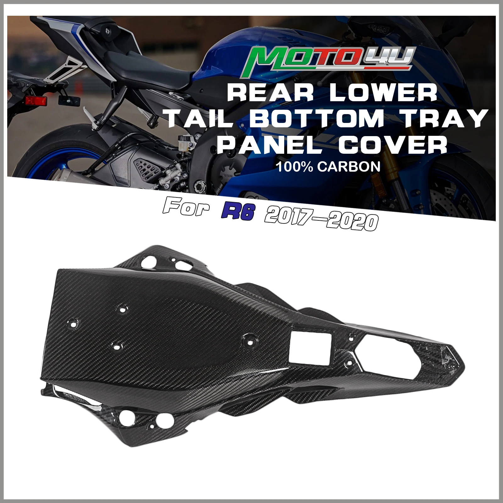 

For Yamaha R6 2017 2018 2019 2020 100% Carbon Fiber Rear Lower Tail Bottom Tray Panel Cover Fairing Cowl Motorcycle Modification