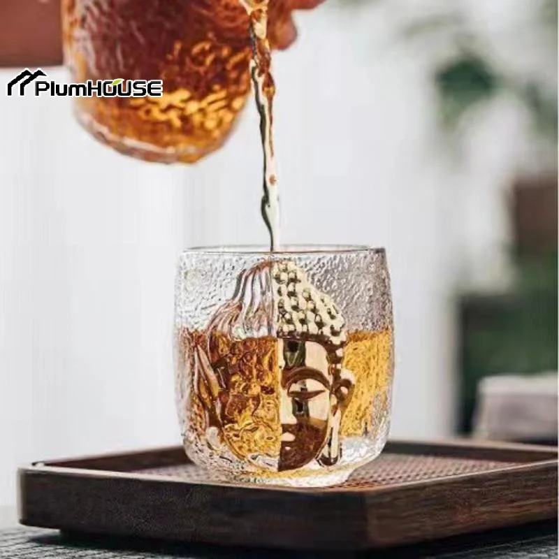 Zen Devil Or 3D Relief Crystal Glass Religion Azure Stone Sake Wine Cup Liquor Vodka Whisky Tumbler Teacup