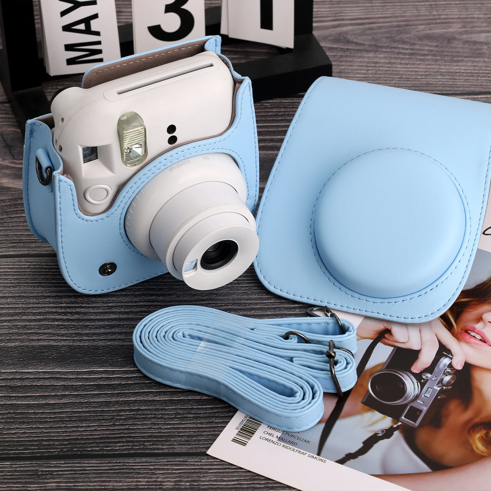 Kameratasche für Fujifilm Instax Mini 13, PU-Leder, weiche Schutzhülle, kratzfeste Kameratasche mit verstellbarem Trageriemen