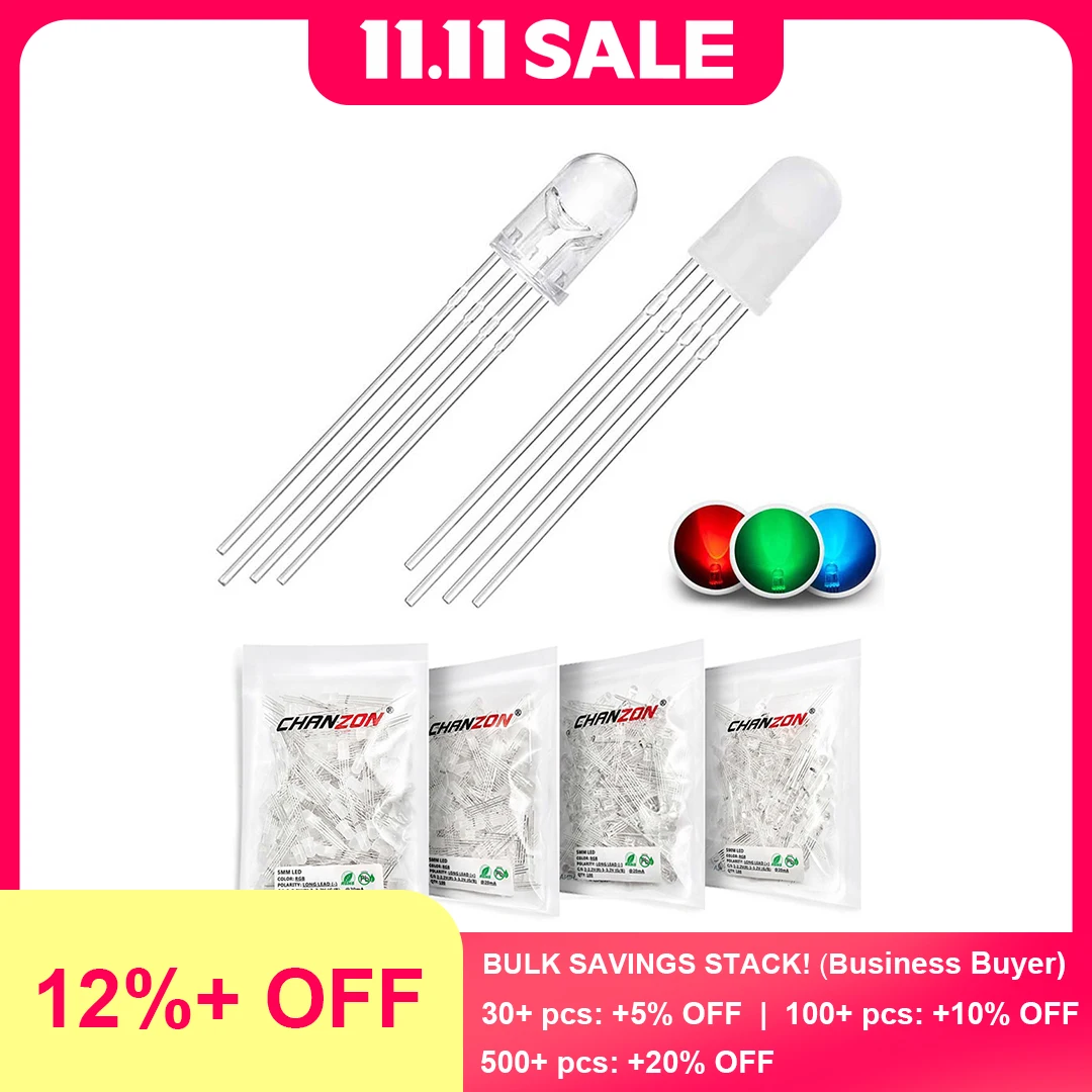 100 pièces 5mm RGB LED Diode électroluminescente Micro indicateur Arduino rouge vert bleu multicolore Anode commune Cathode 3V bricolage PCB Circuit ampoule