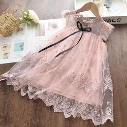 Bear Leader New Kids Dresses for Girls Sleeveless Dress Sequined Party Costume Mesh Summer Puffy Dress Rainbow Children Clothing