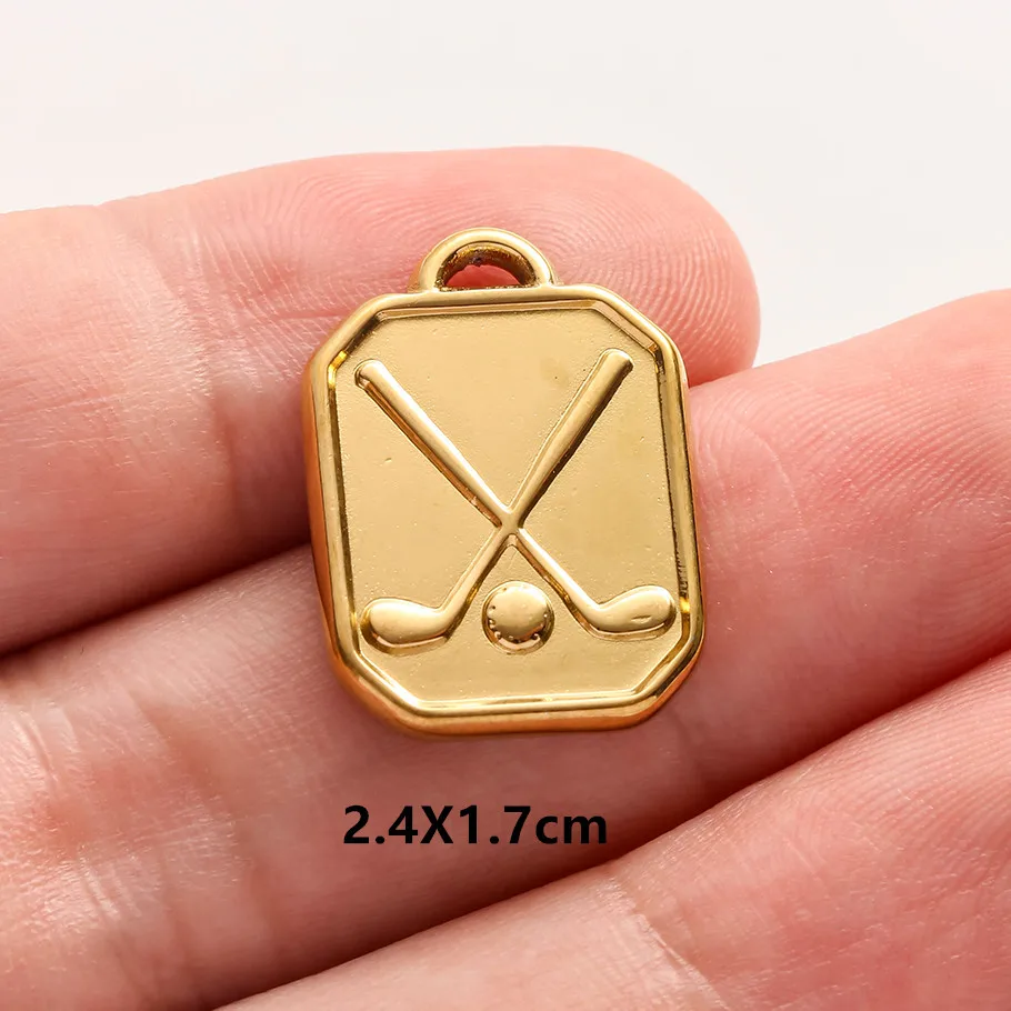 5 Stück/Set Sportanhänger aus Edelstahl: Golfschläger, Basketball, Fußball für Schmuckherstellung, Mode-Sport-DIY-Charms – Detail 10