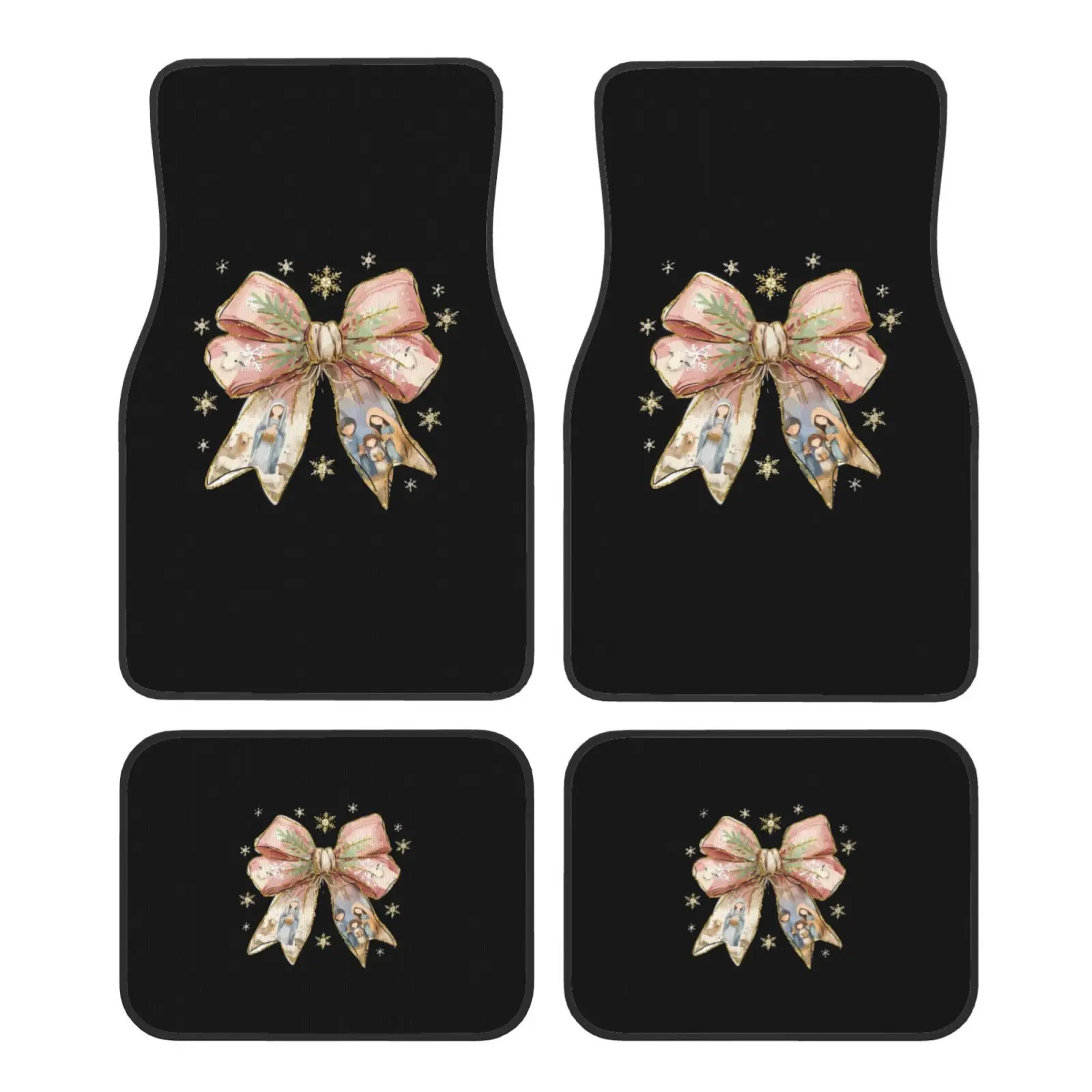 Coquette Jesus Glory To God Bow Print Car Floor Mats Durable Car Carpet Mat Set of 4pcs with AntiSlip Backing Fit for SUV Trucks