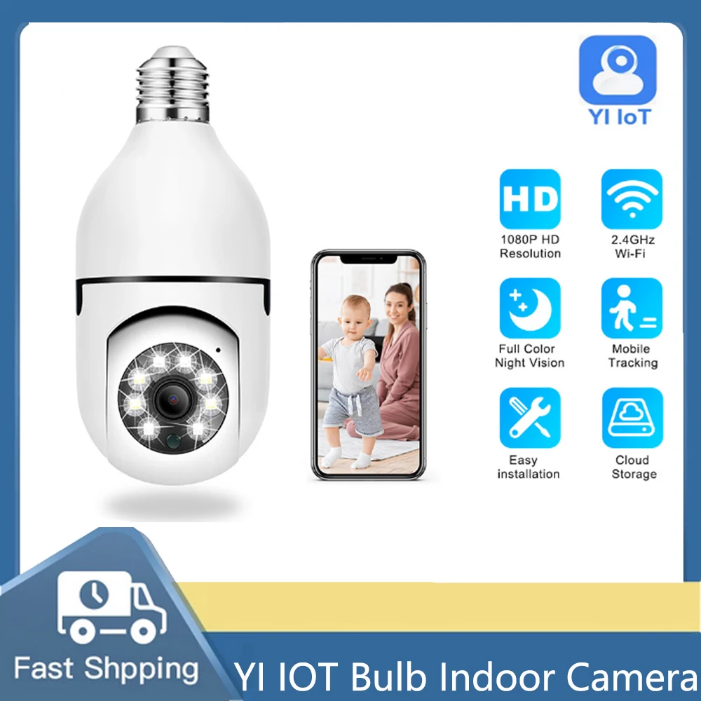 home security cctv camera com auto tracking baby monitor camera de 2mp wi fi bulbo interior 1080p ptz audio bidirecional e27 yi iot 01