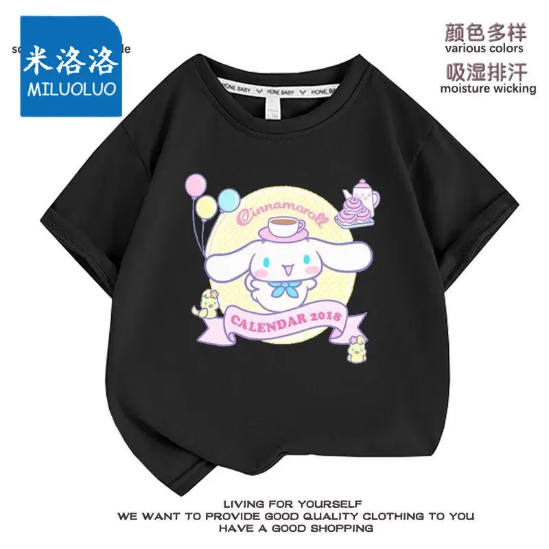 Sanrioed Cinna moroll Baumwolle Kurzarm Jungen Mädchen Cartoon T-Shirt Sommer Halbarm Tops Kinder Kleidung schweiß absorbierende Geschenk